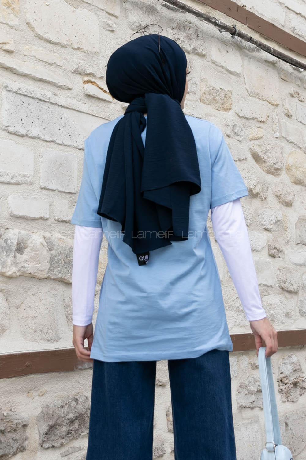 Light Blue Crew Neck Short Arm Cotton Printed T-shirt