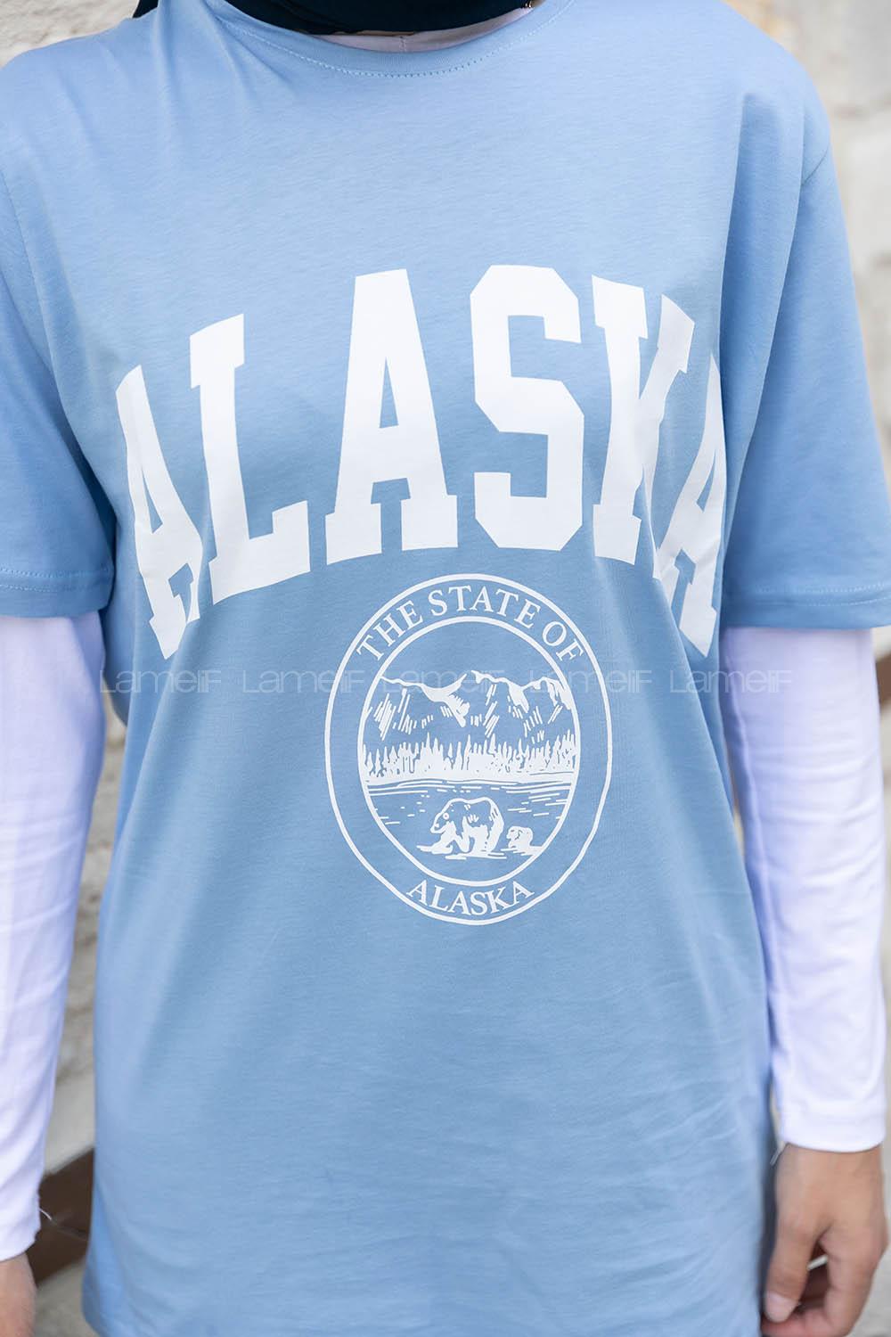 Light Blue Crew Neck Short Arm Cotton Printed T-shirt