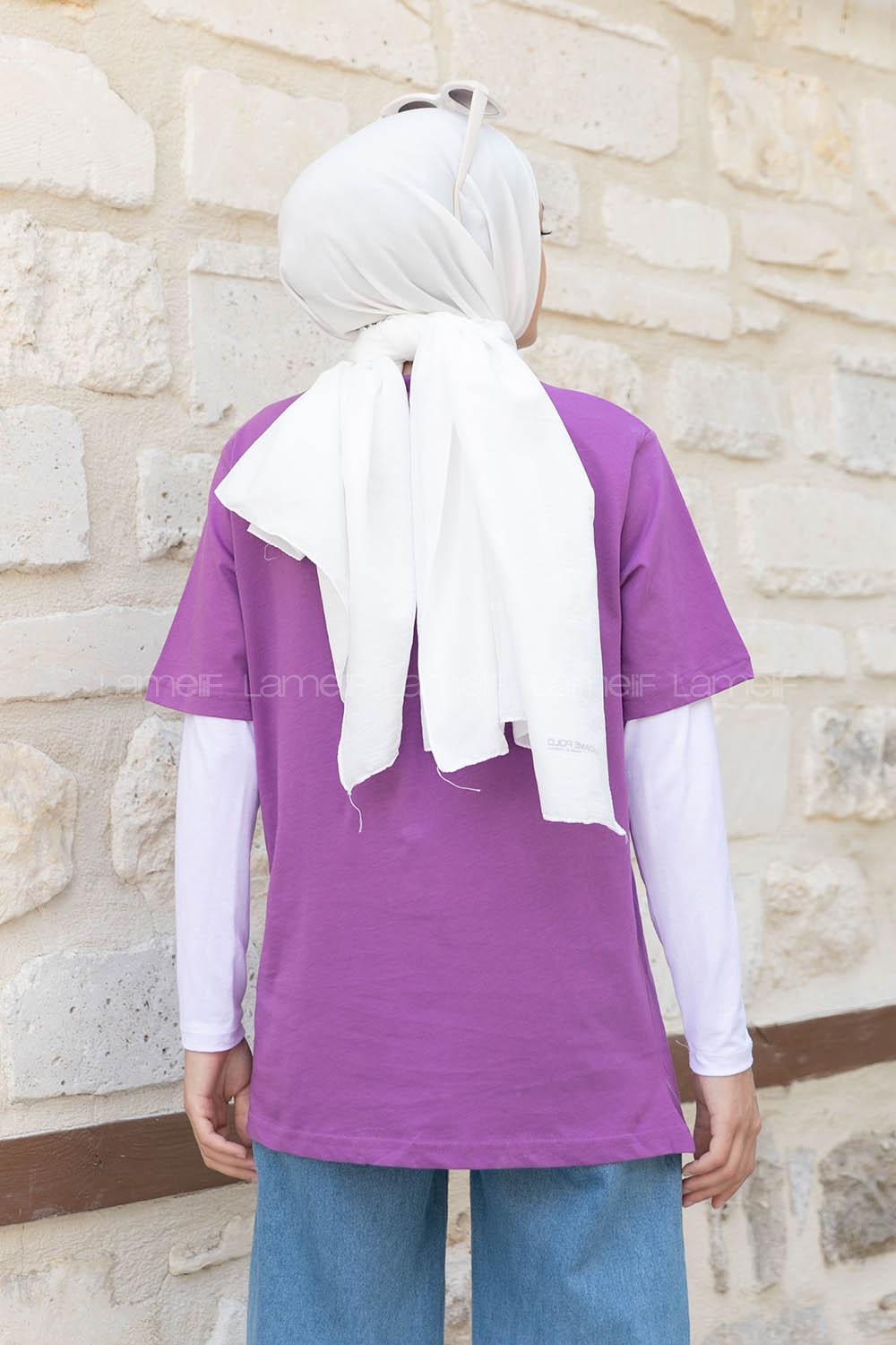 Purble Crew Neck Short Arm Cotton Printed T-shirt