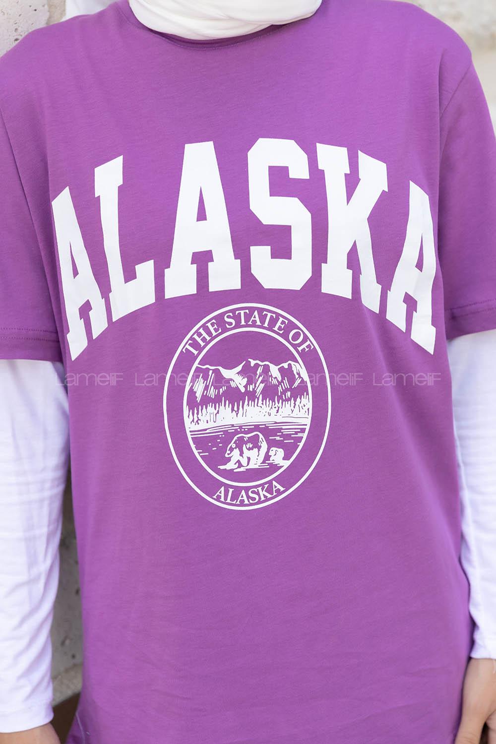 Purble Crew Neck Short Arm Cotton Printed T-shirt