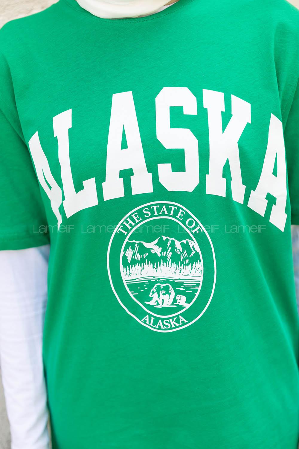 Green Crew Neck Short Arm Cotton Printed T-shirt