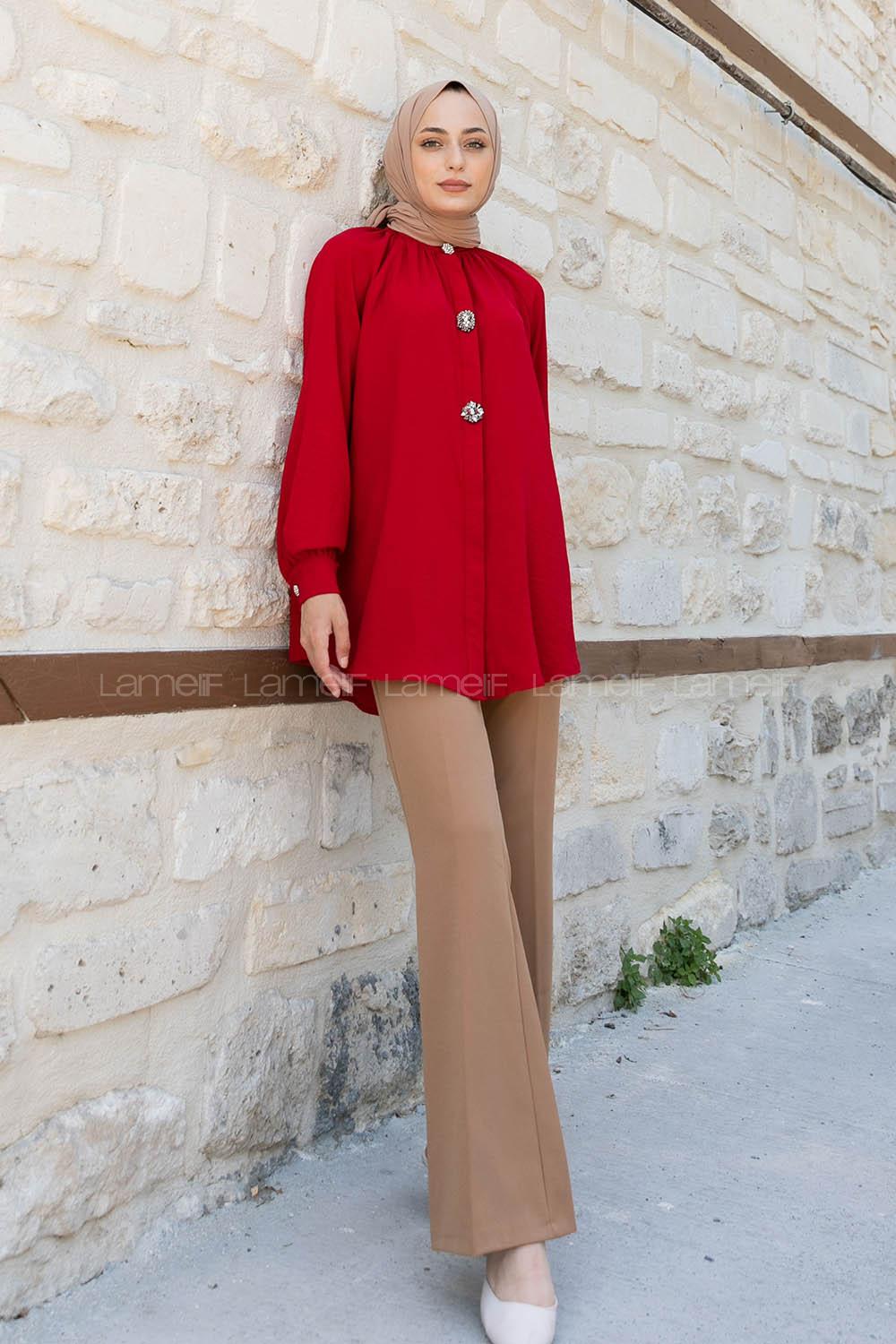 Claret Red Mandarin Collar Long Arm Ayrobin Unprinted Shirt