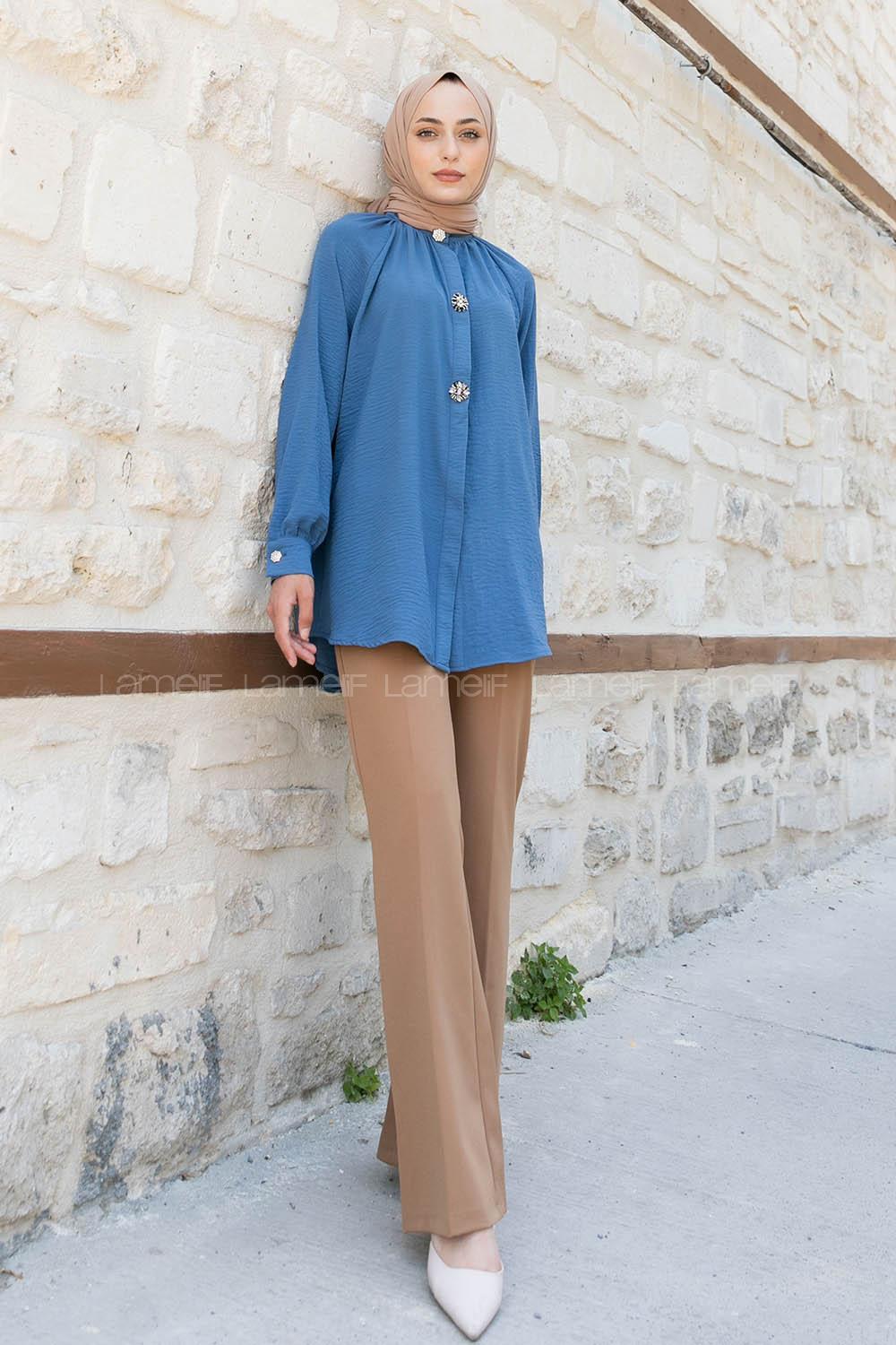 Indigo Mandarin Collar Long Arm Ayrobin Unprinted Shirt