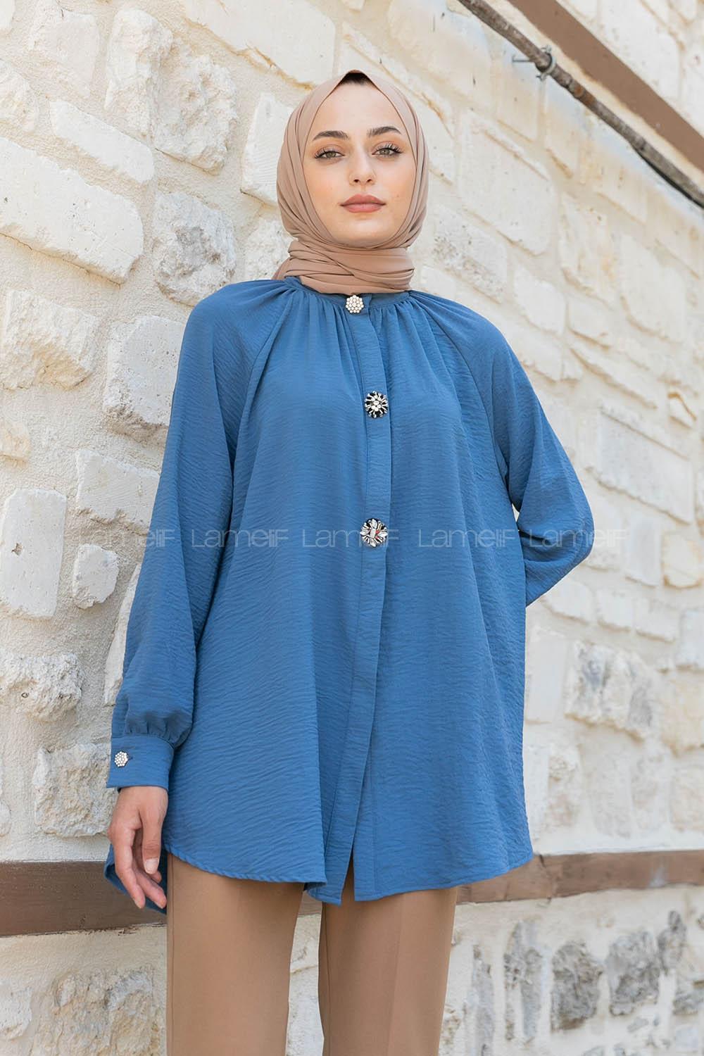 Indigo Mandarin Collar Long Arm Ayrobin Unprinted Shirt