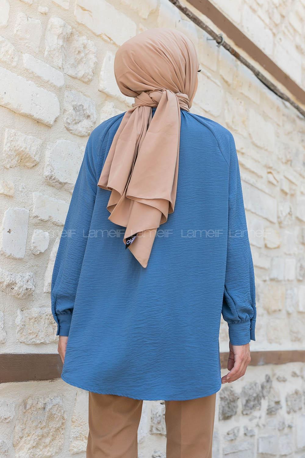 Indigo Mandarin Collar Long Arm Ayrobin Unprinted Shirt