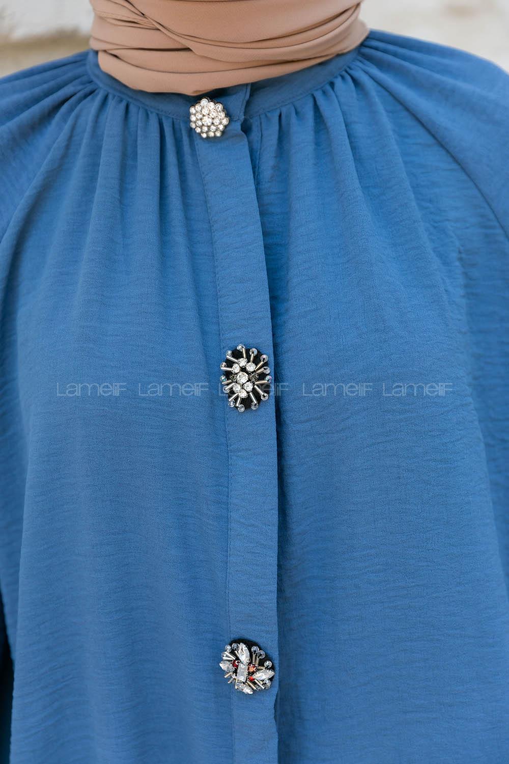 Indigo Mandarin Collar Long Arm Ayrobin Unprinted Shirt