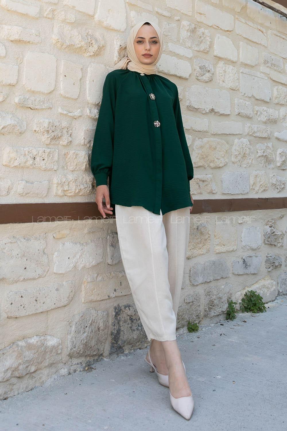 Emerald Green Mandarin Collar Long Arm Ayrobin Unprinted Shirt