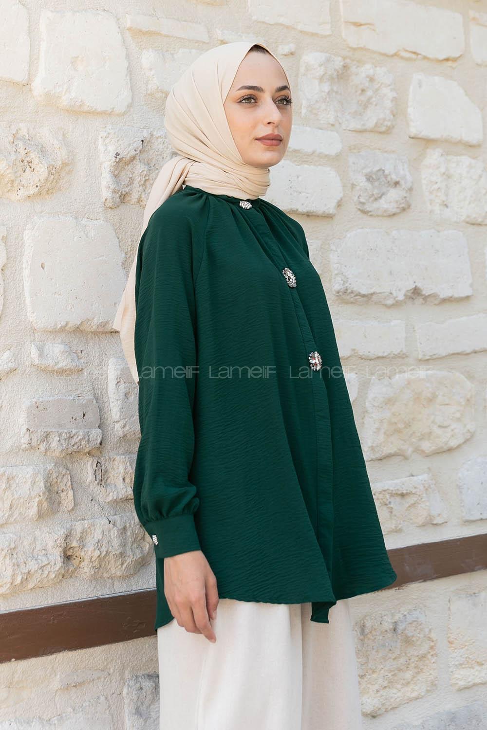 Emerald Green Mandarin Collar Long Arm Ayrobin Unprinted Shirt