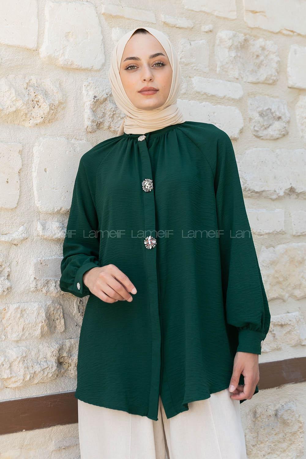 Emerald Green Mandarin Collar Long Arm Ayrobin Unprinted Shirt