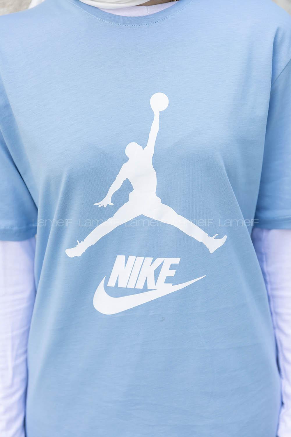 Light Blue Crew Neck Short Arm Cotton Printed T-shirt