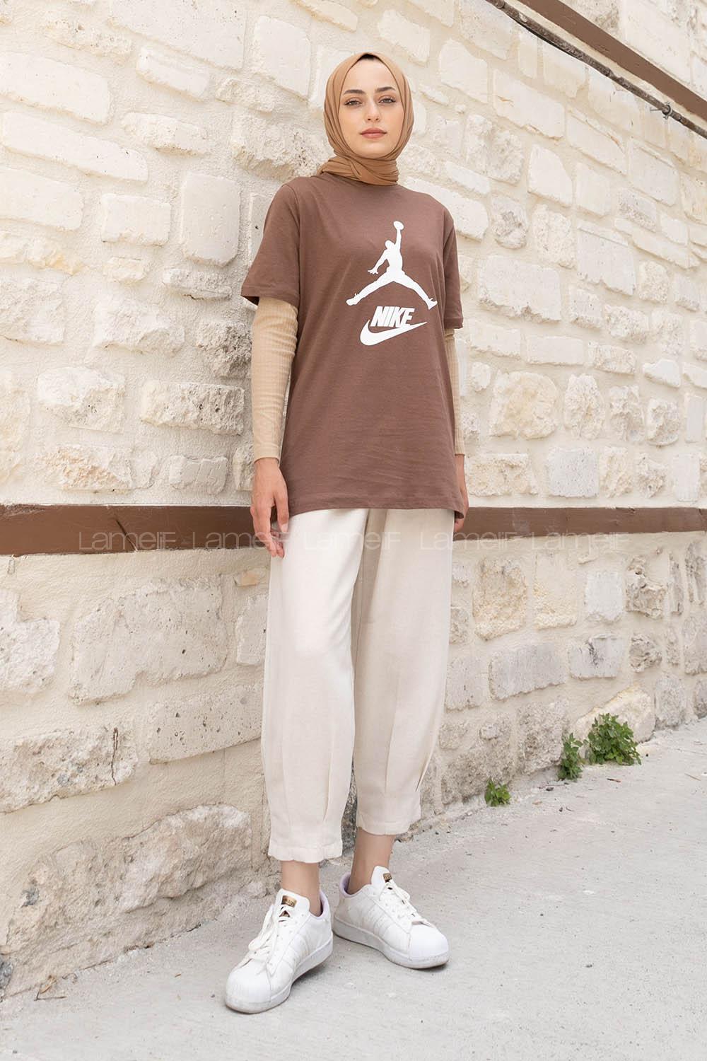 Brown Crew Neck Short Arm Cotton Printed T-shirt