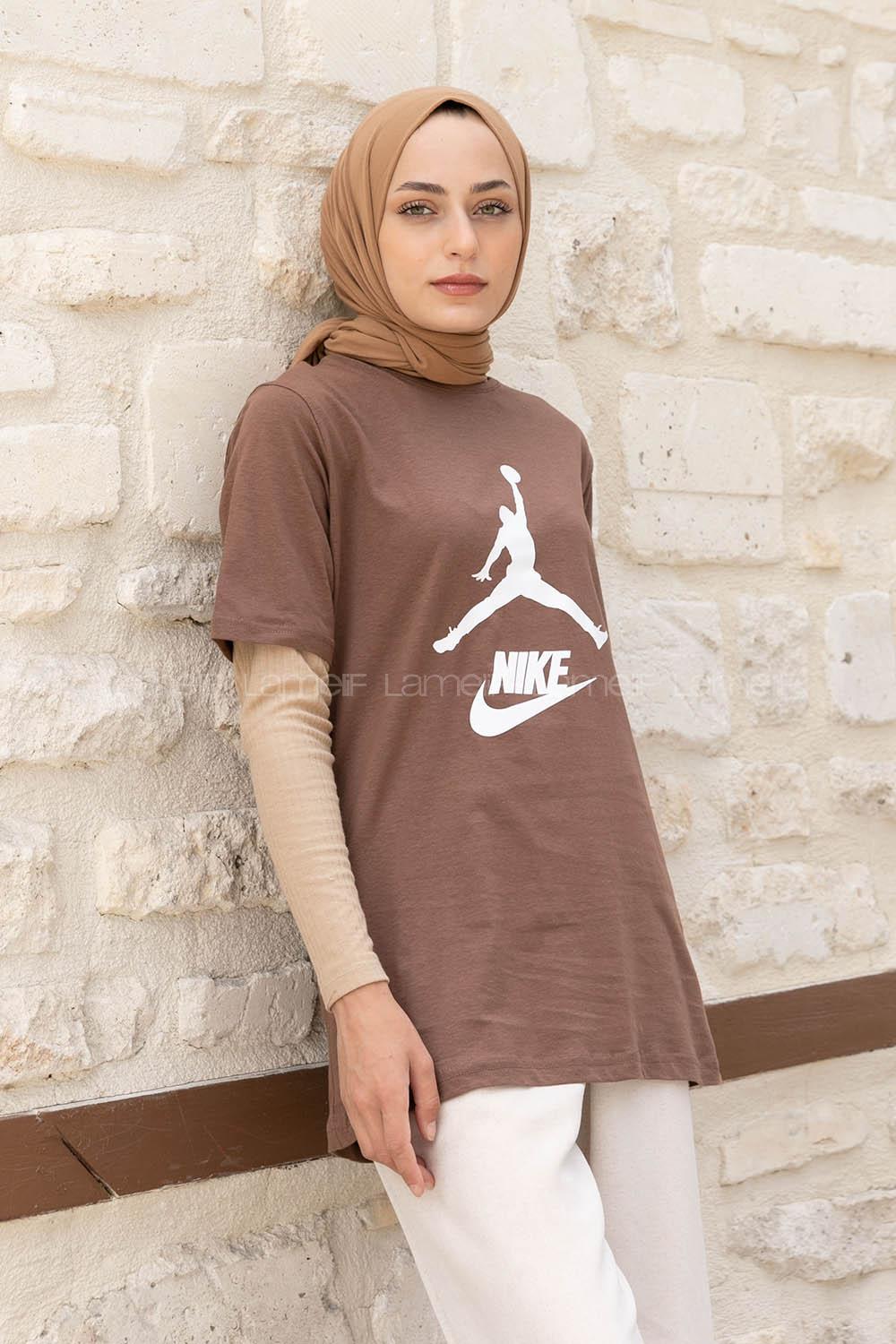 Brown Crew Neck Short Arm Cotton Printed T-shirt