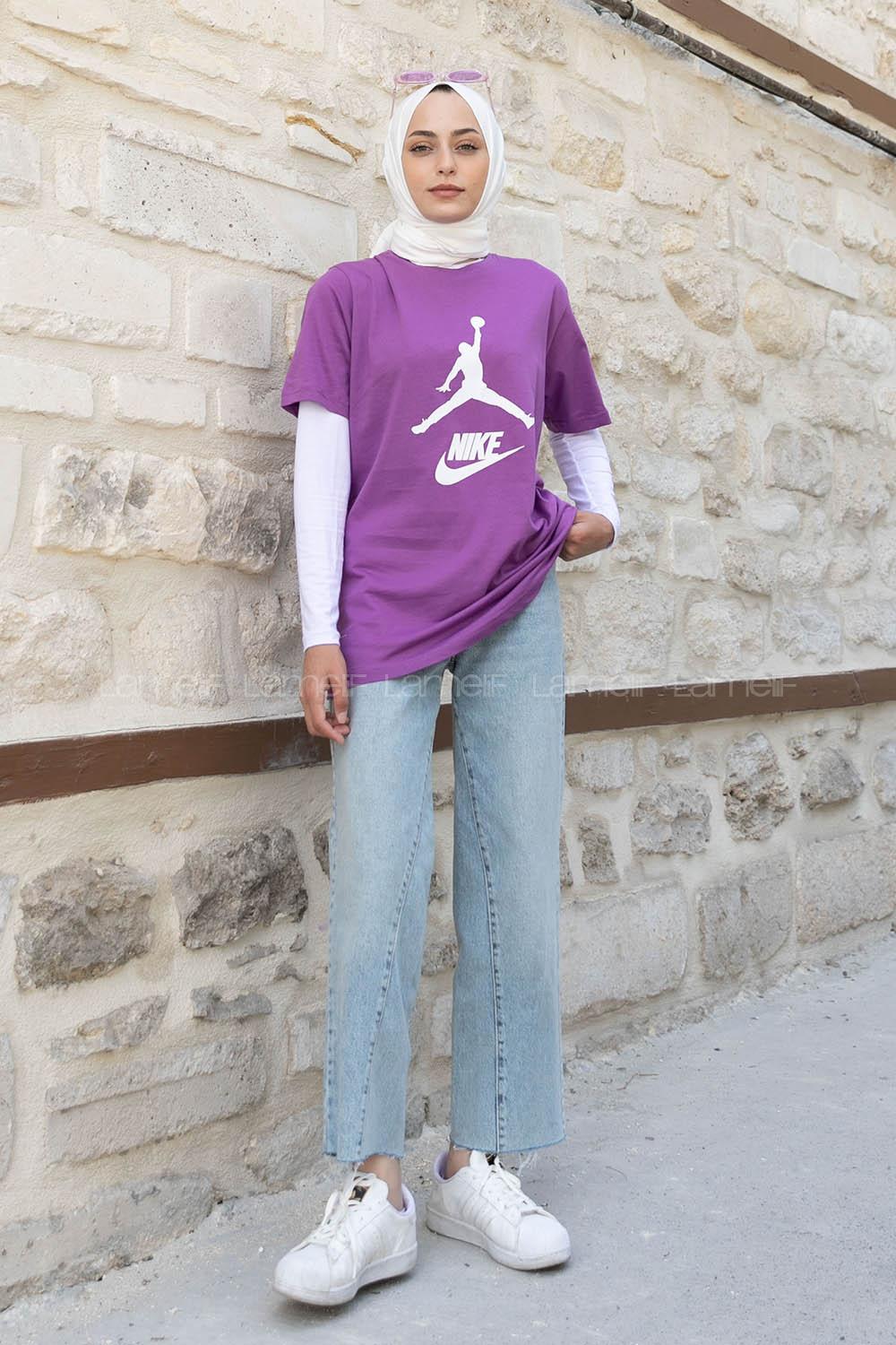 Purble Crew Neck Short Arm Cotton Printed T-shirt