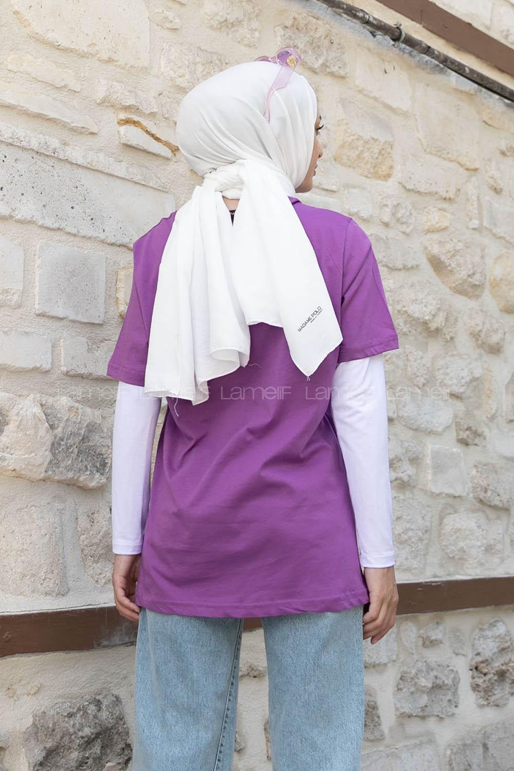 Purble Crew Neck Short Arm Cotton Printed T-shirt