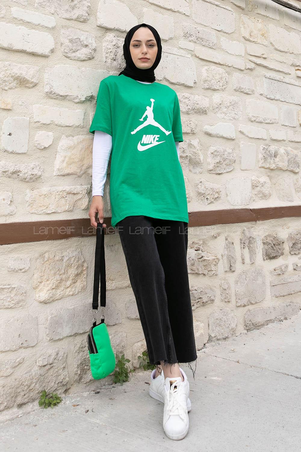 Green Crew Neck Short Arm Cotton Printed T-shirt