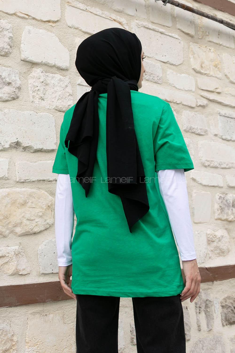 Green Crew Neck Short Arm Cotton Printed T-shirt