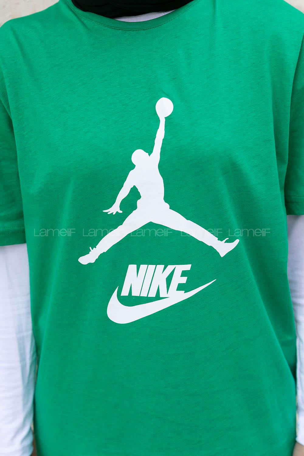 Green Crew Neck Short Arm Cotton Printed T-shirt