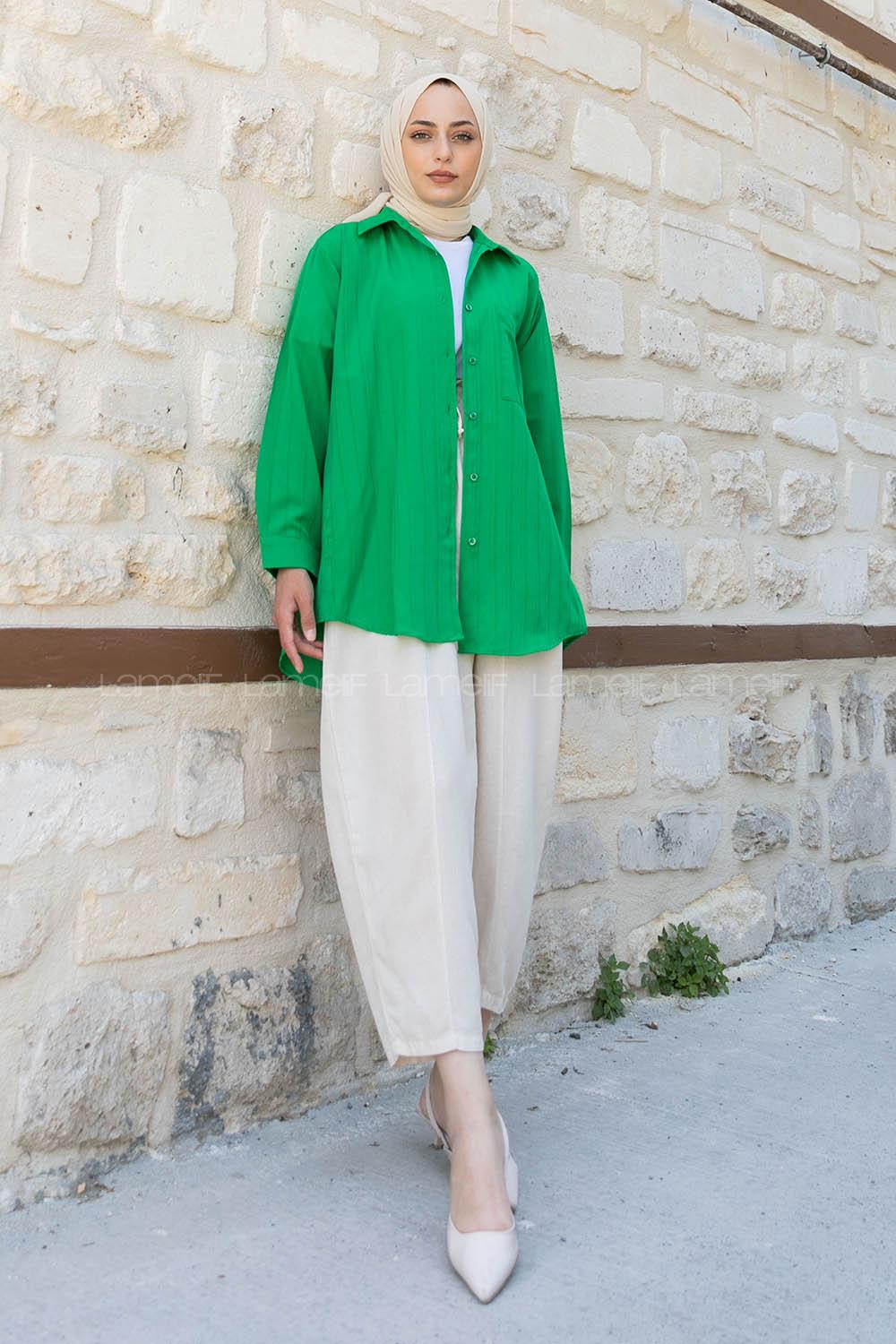 Green-1 Shirt Collar Long Arm Cotton Unprinted Shirt