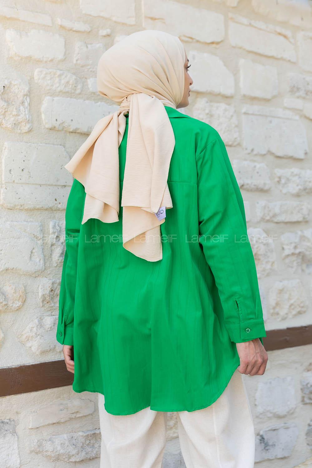 Green-1 Shirt Collar Long Arm Cotton Unprinted Shirt