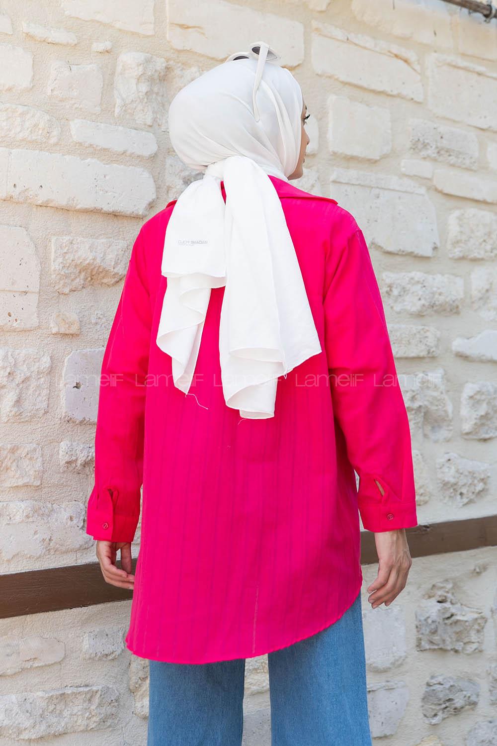 Fuchsia Shirt Collar Long Arm Cotton Unprinted Shirt