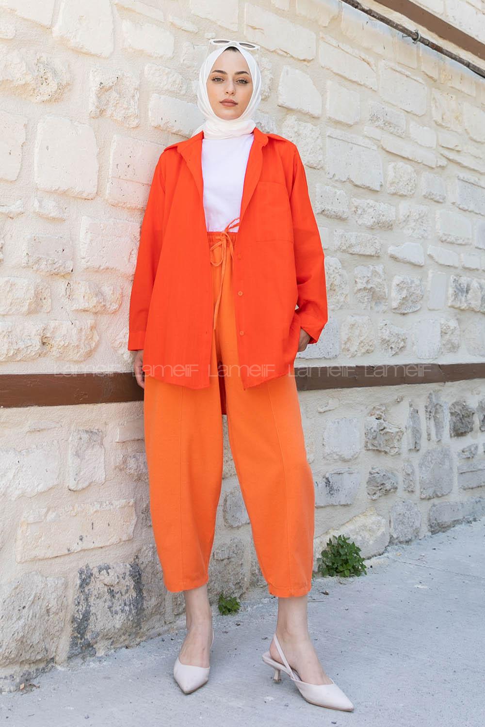 Orange Shirt Collar Long Arm Cotton Unprinted Shirt