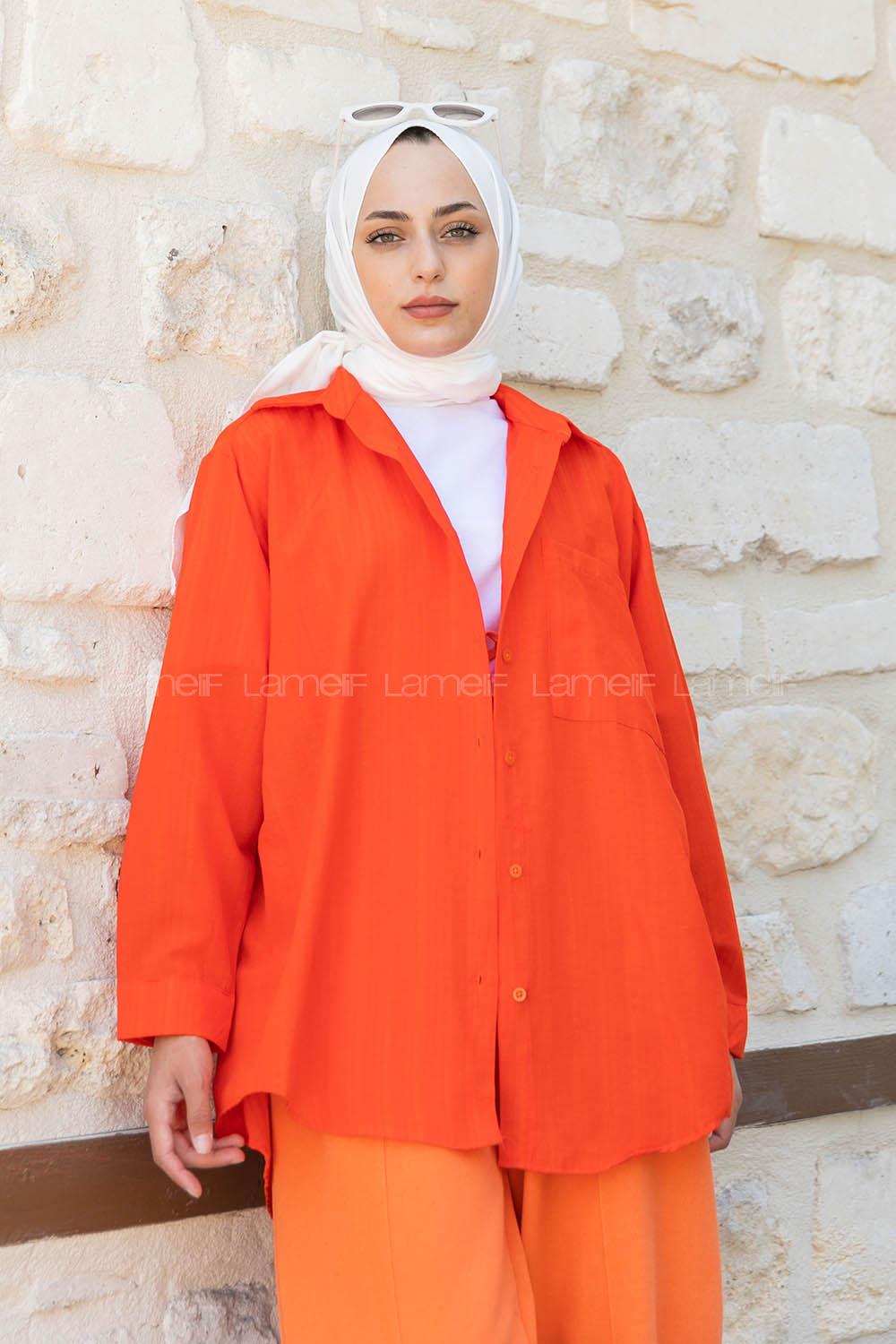 Orange Shirt Collar Long Arm Cotton Unprinted Shirt