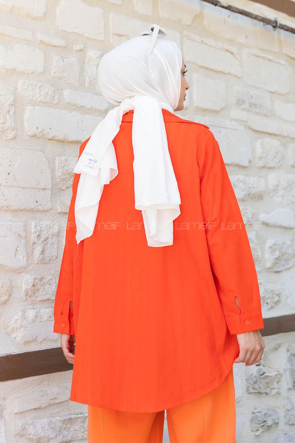 Orange Shirt Collar Long Arm Cotton Unprinted Shirt