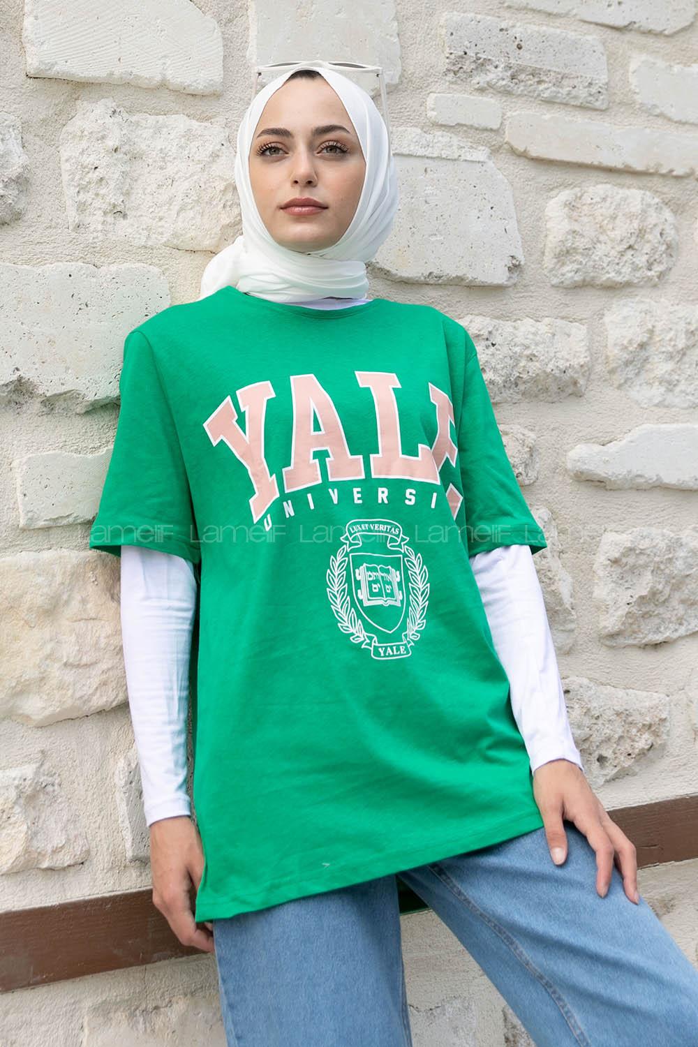 Green Crew Neck Short Arm Cotton Printed T-shirt