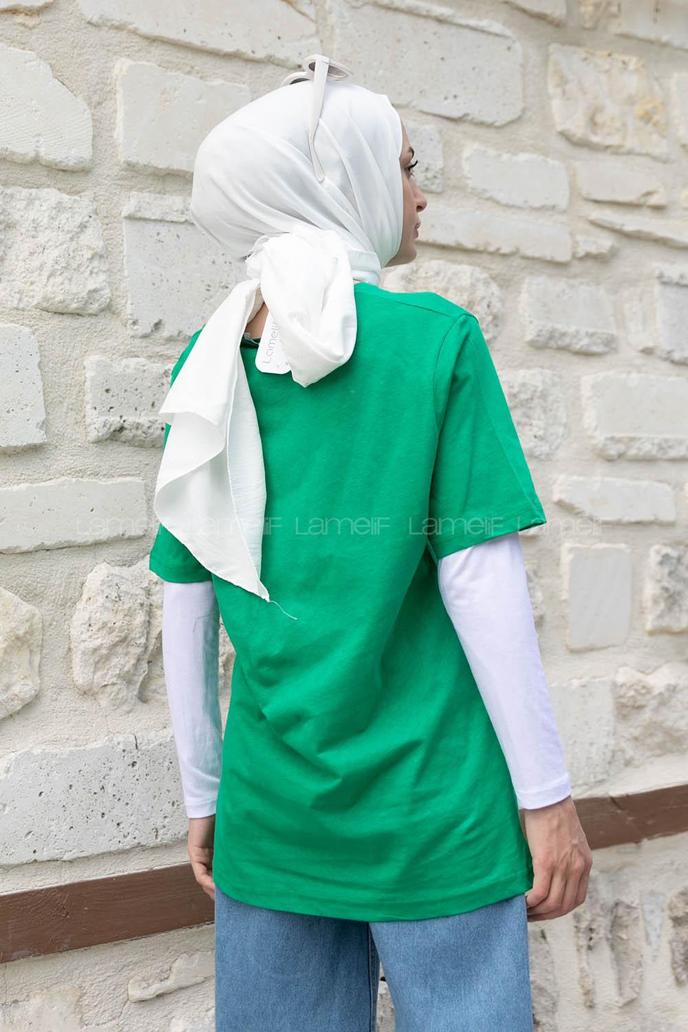 Green Crew Neck Short Arm Cotton Printed T-shirt
