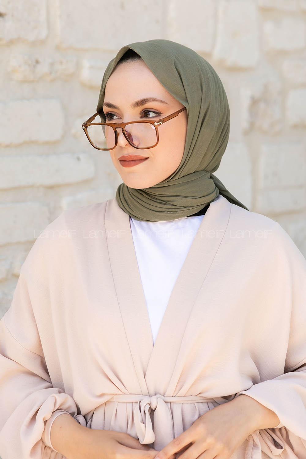 Modalamelif Asker Yeşili Pamuk Vual Şal