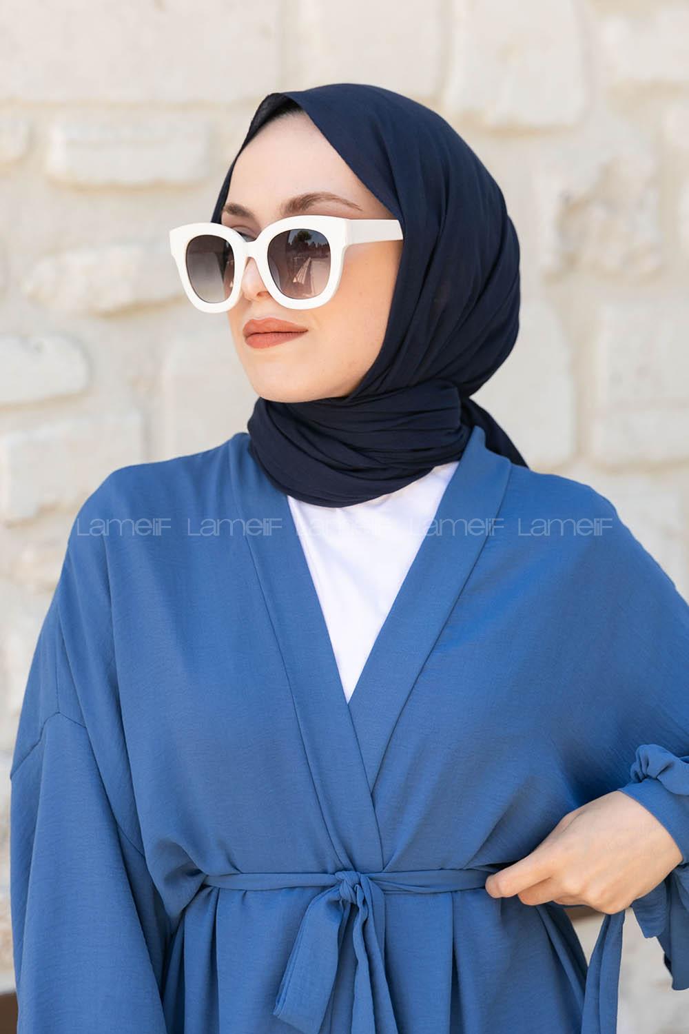 Lamelif Lacivert Pamuk Vual Şal