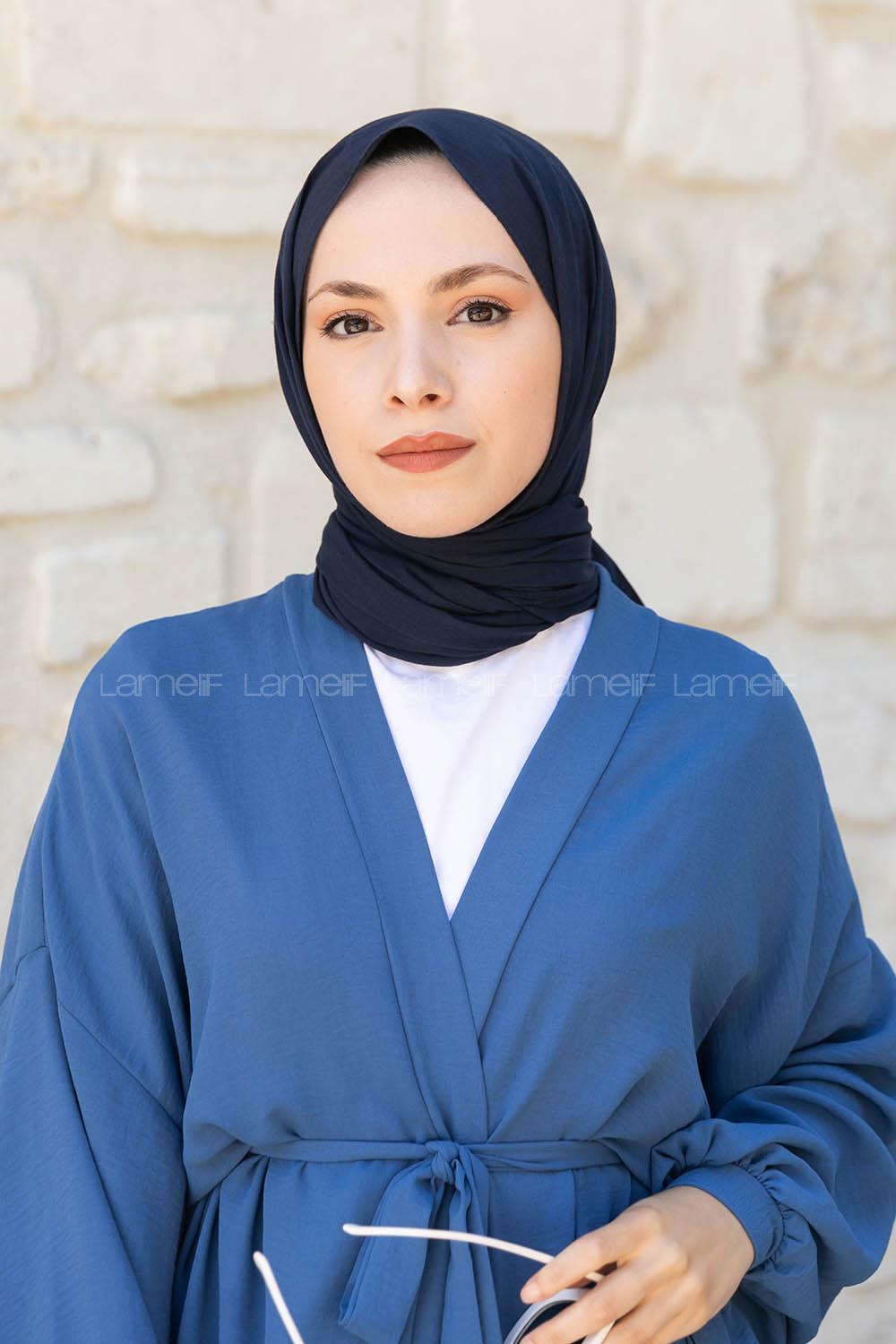 Lamelif Lacivert Pamuk Vual Şal