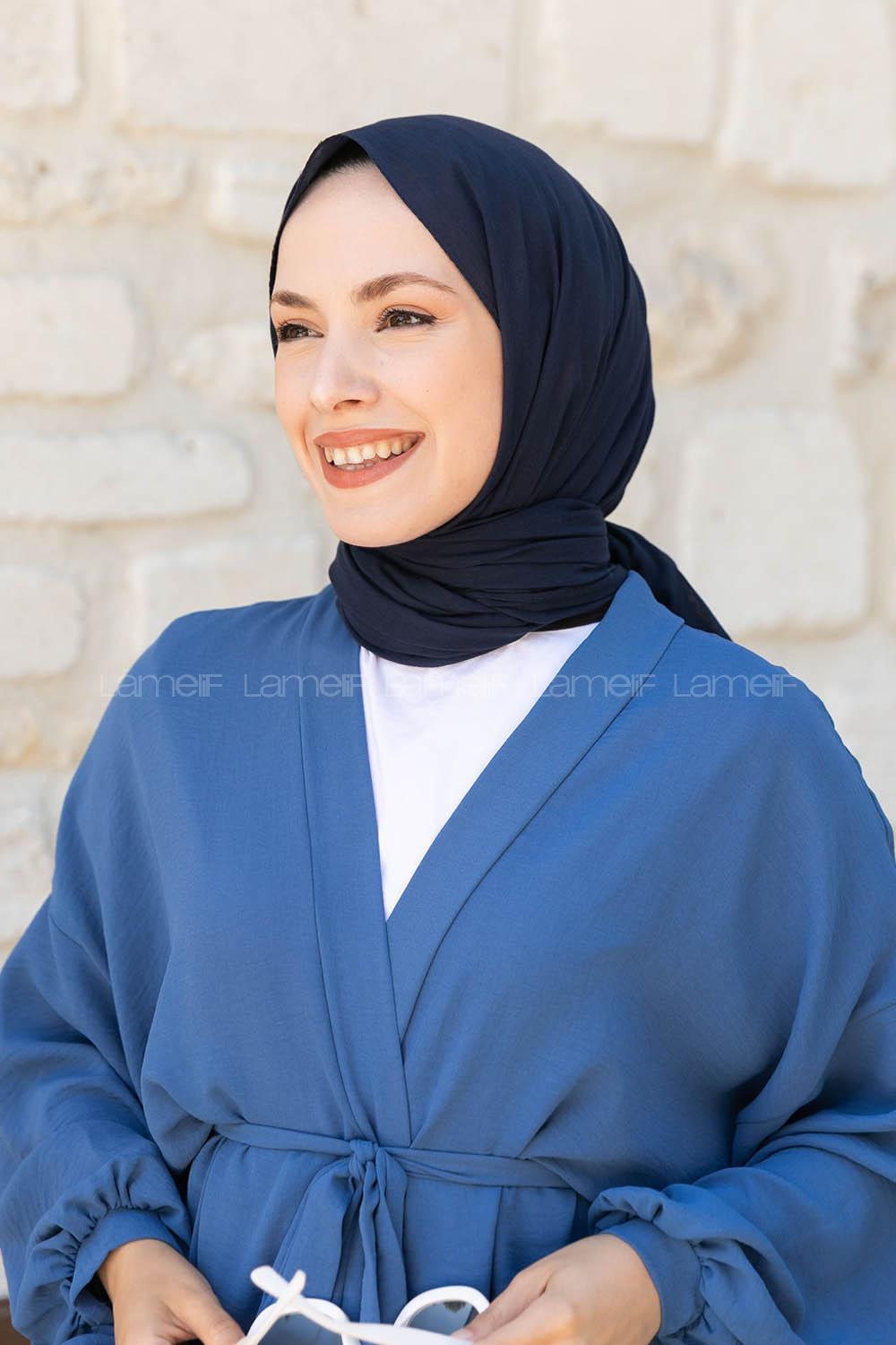 Lamelif Lacivert Pamuk Vual Şal