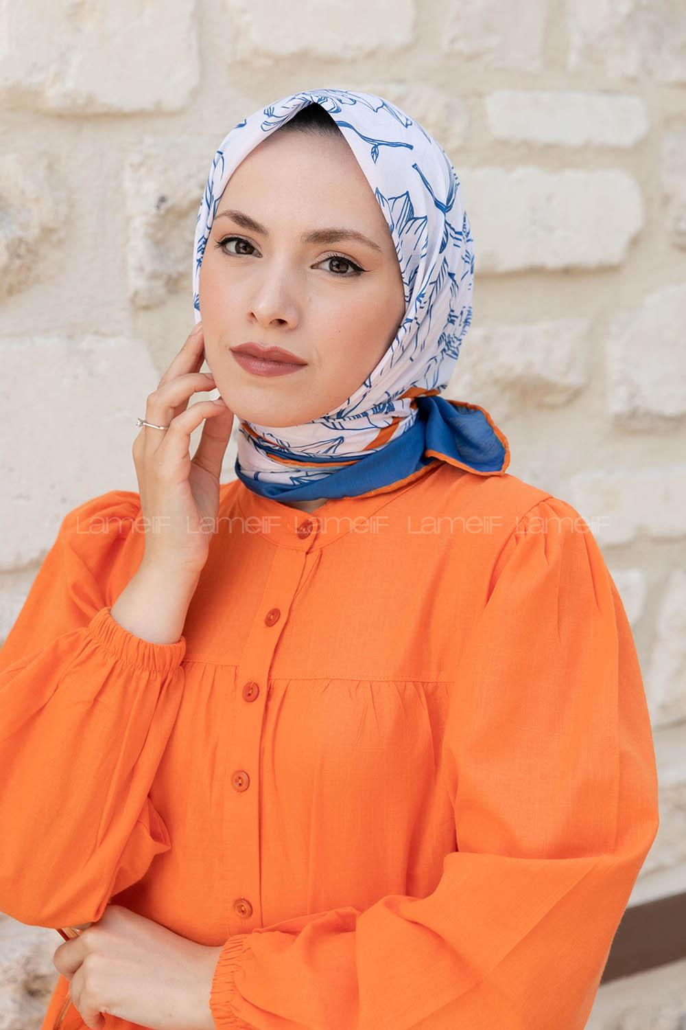 Indigo Khaki Cotton Fabric Straight Shawl