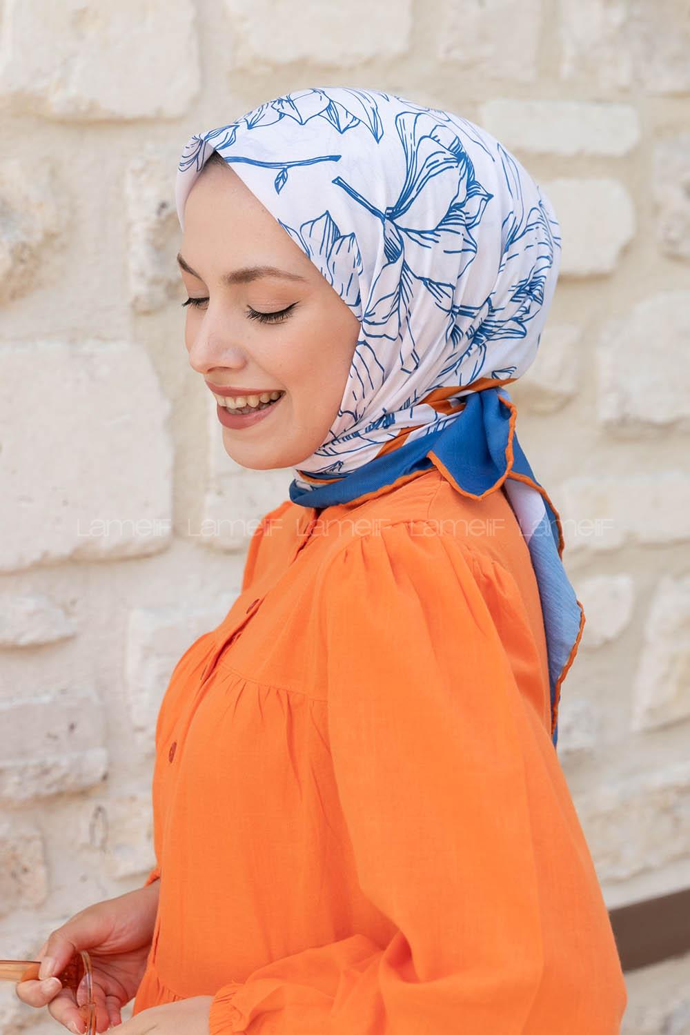 Indigo Khaki Cotton Fabric Straight Shawl