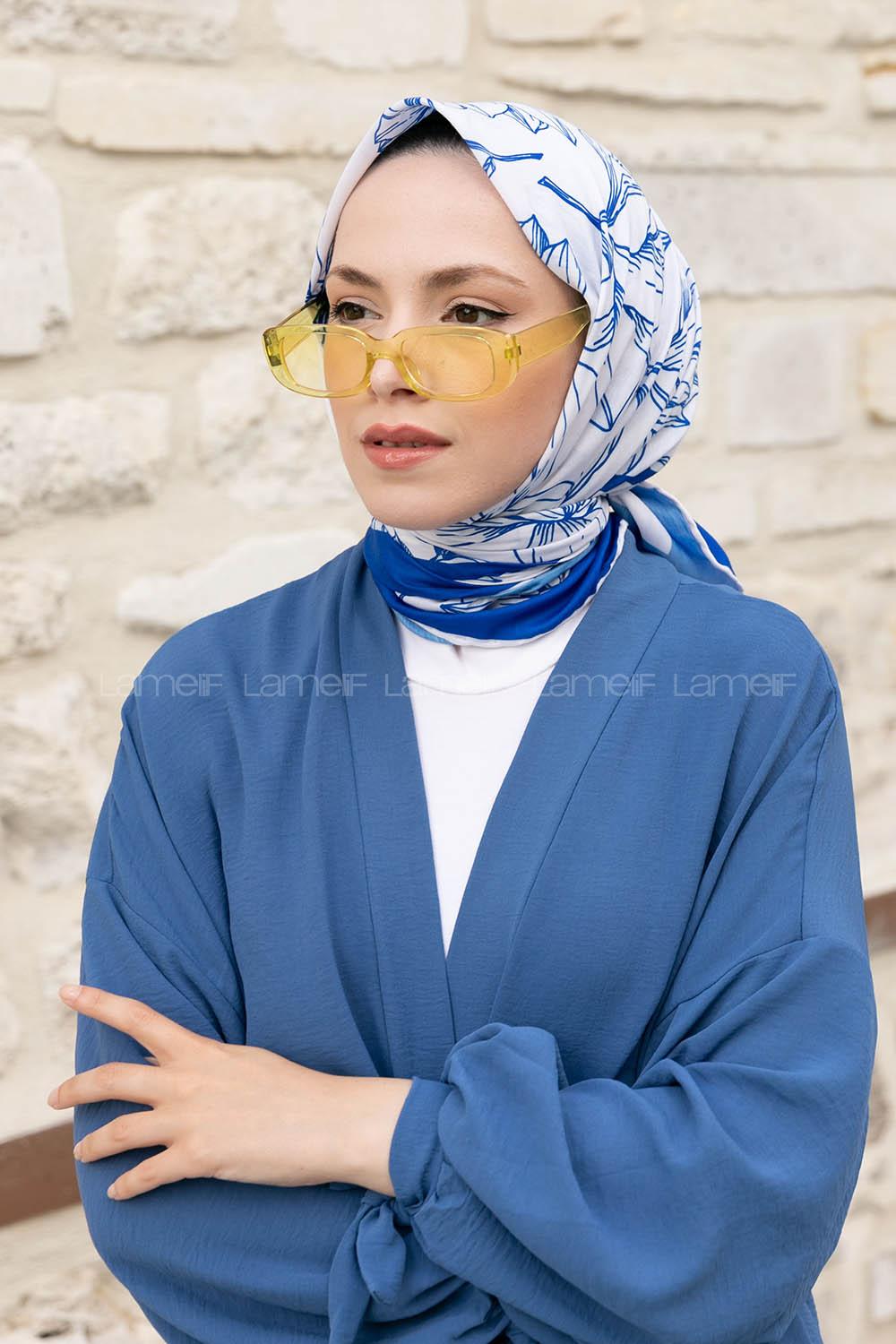 Indigo Flower Cotton Fabric Straight Shawl