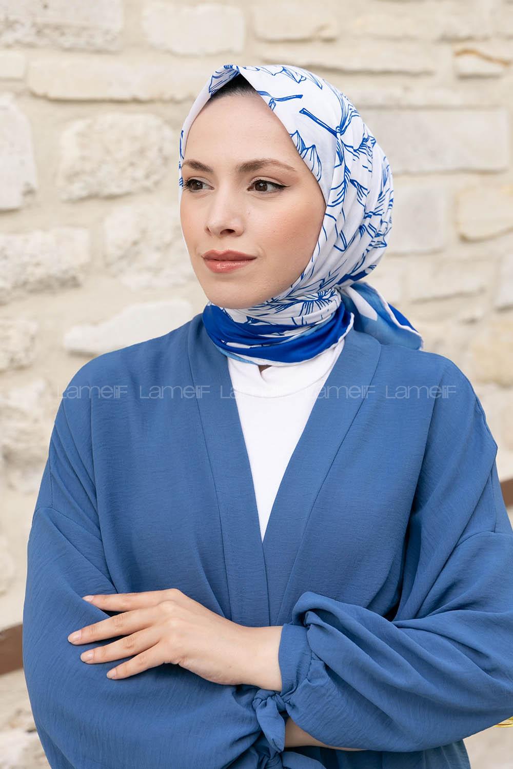 Indigo Flower Cotton Fabric Straight Shawl