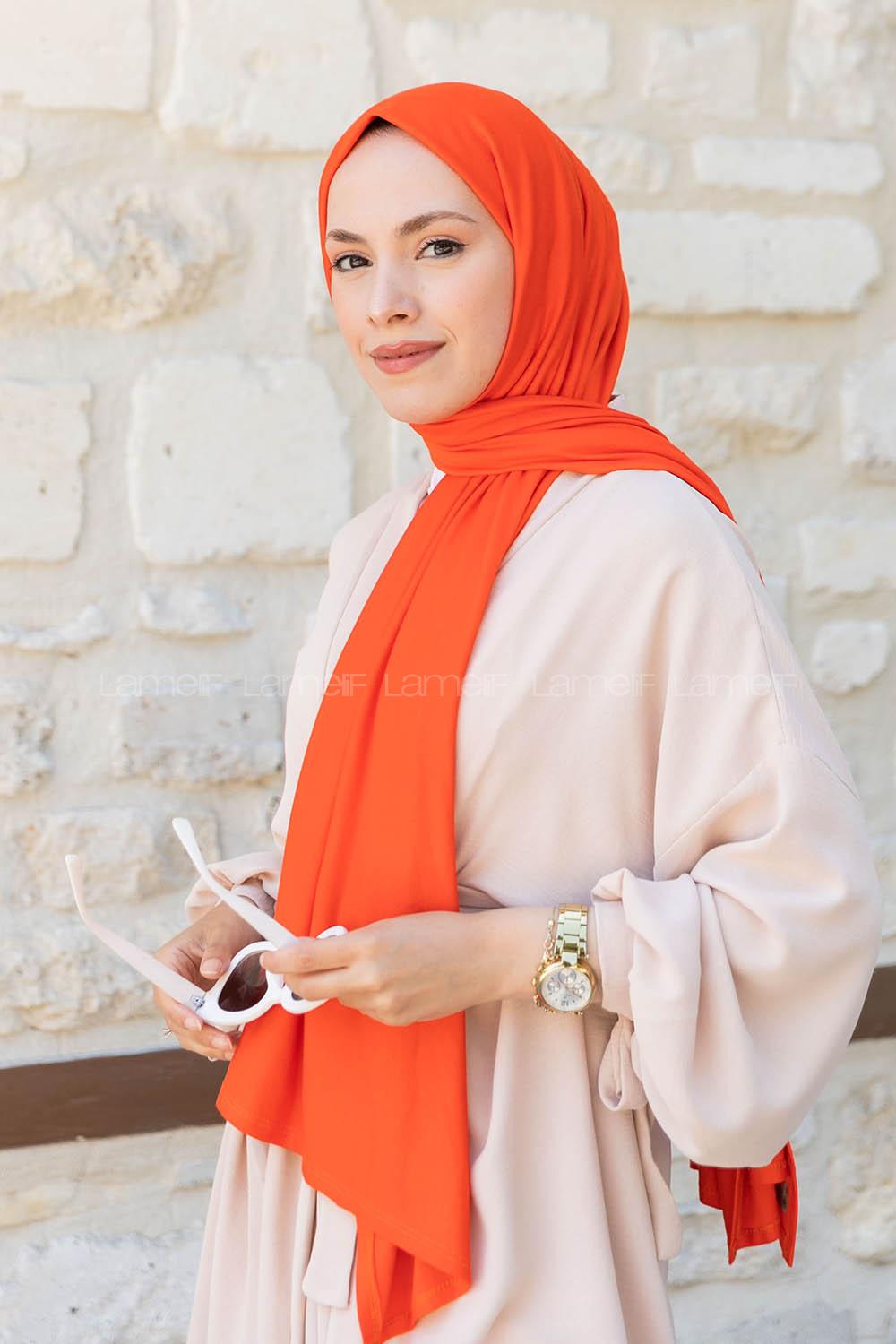 Orange Combed Fabric Straight Shawl