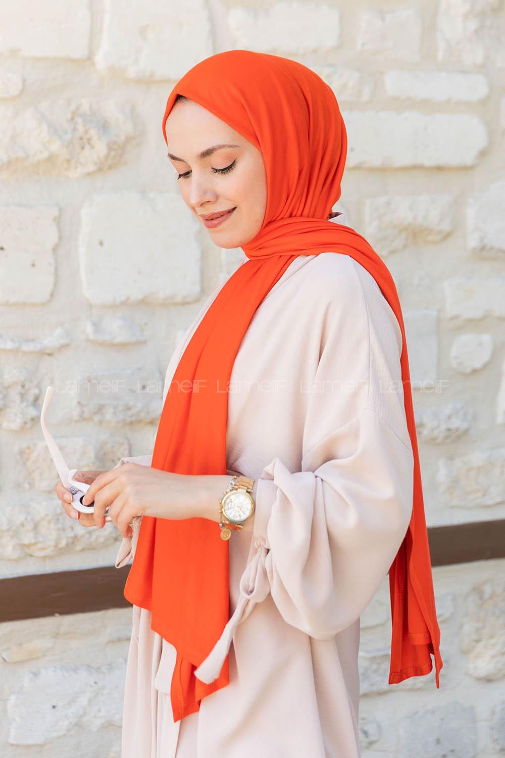 Orange Combed Fabric Straight Shawl