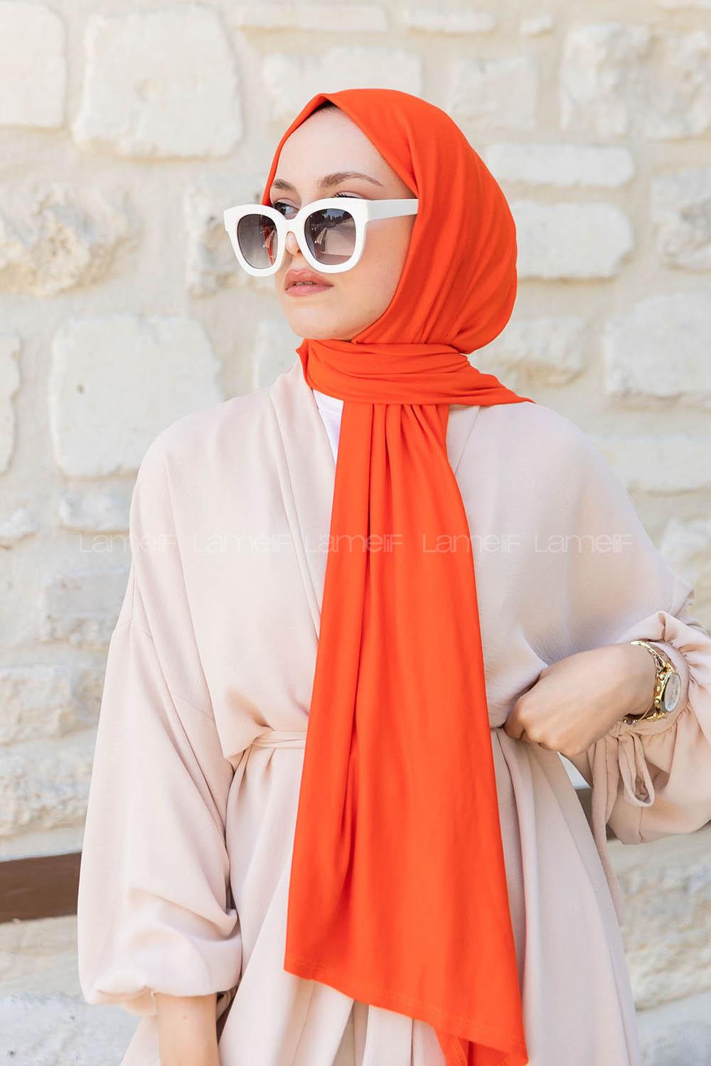 Orange Combed Fabric Straight Shawl