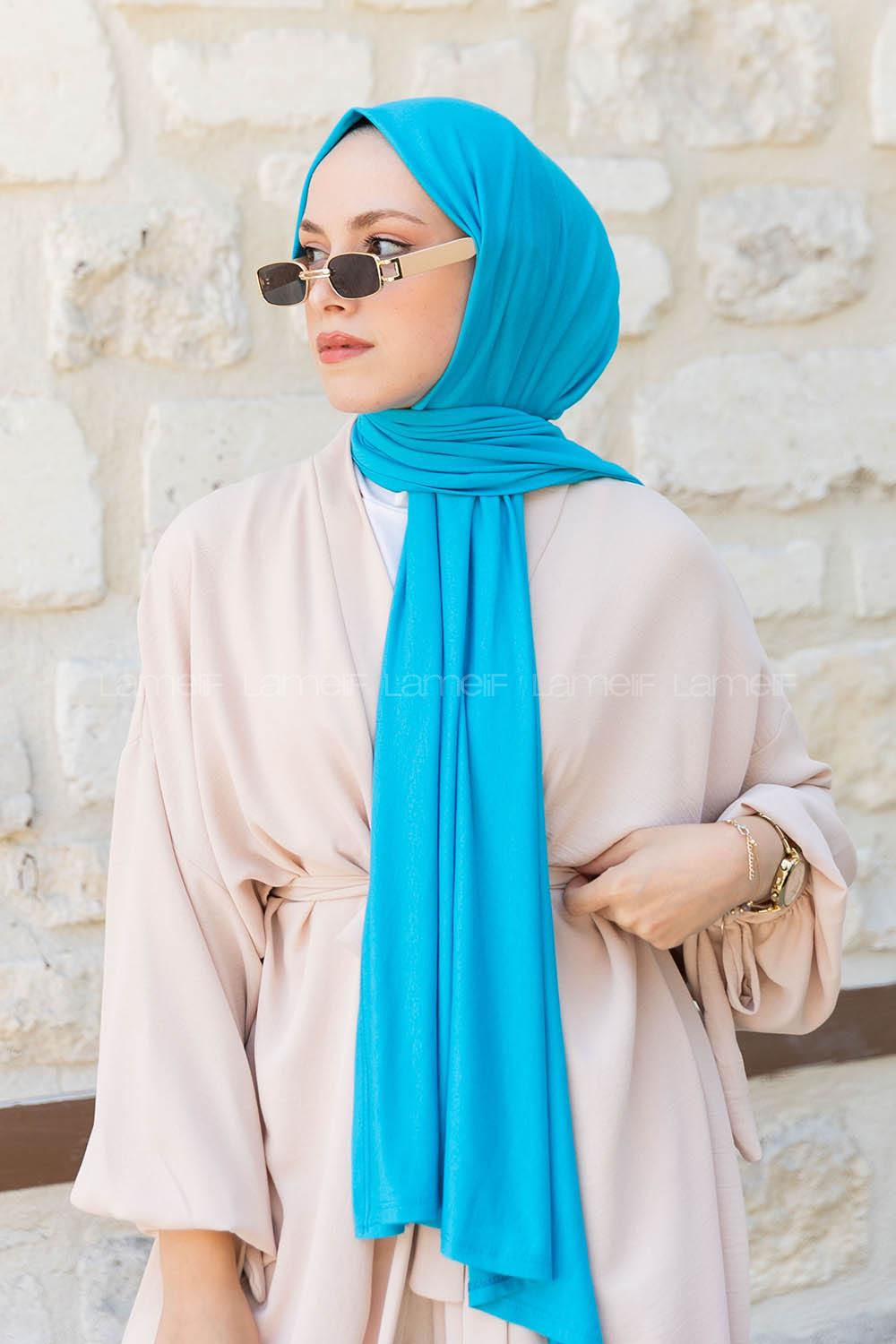 Turquoise Combed Fabric Straight Shawl
