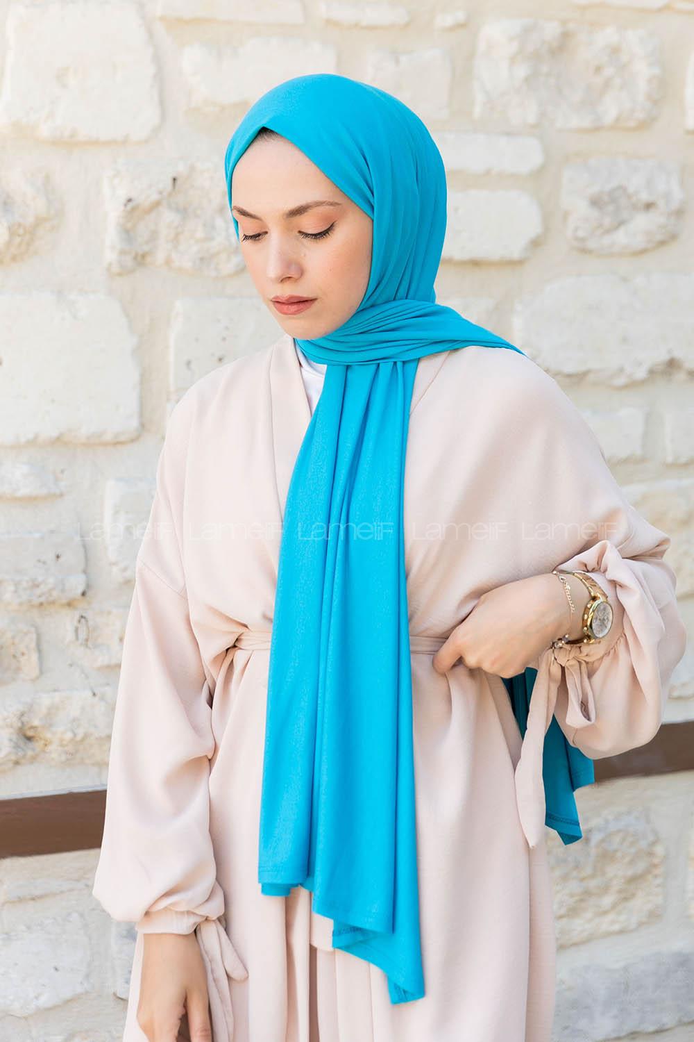 Turquoise Combed Fabric Straight Shawl