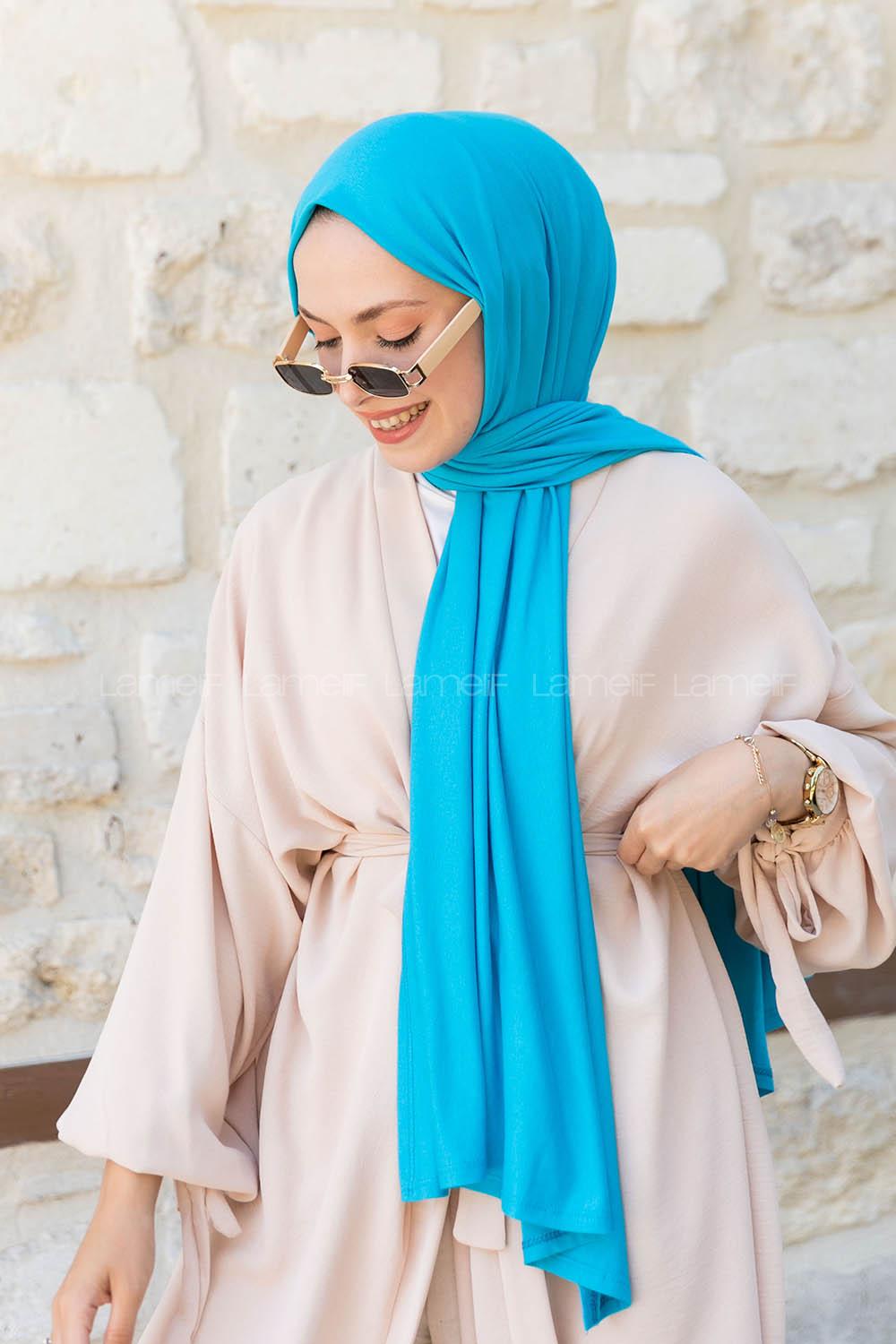 Turquoise Combed Fabric Straight Shawl