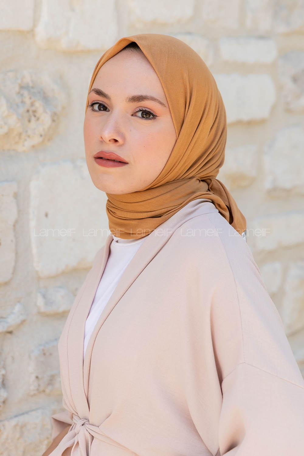 Ocher Combed Fabric Straight Scarf