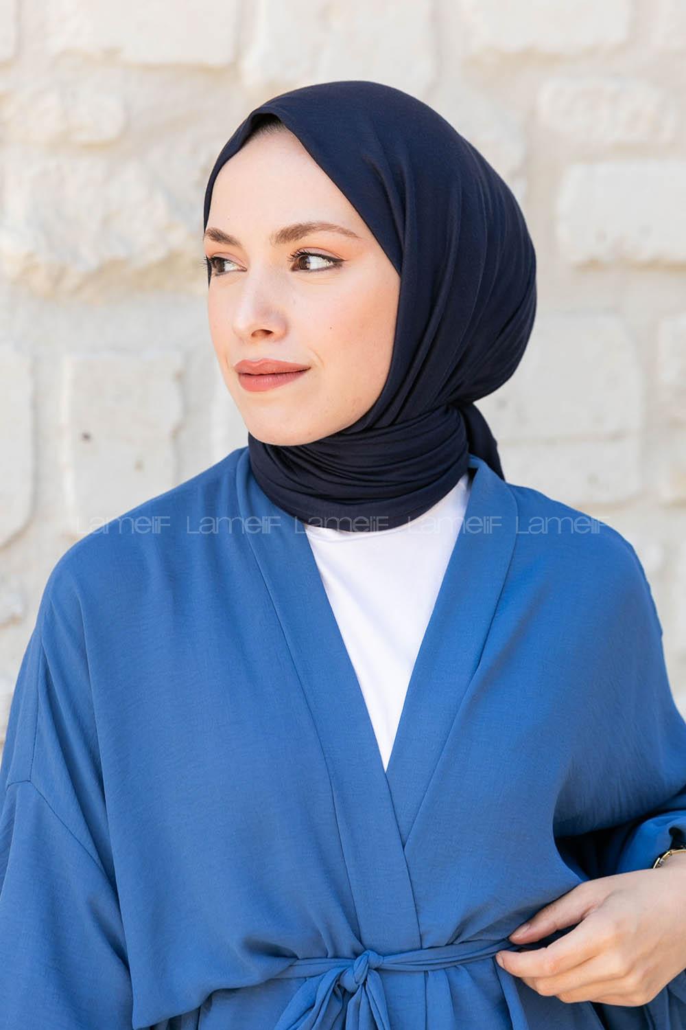 Navy Blue Combed Fabric Straight Scarf