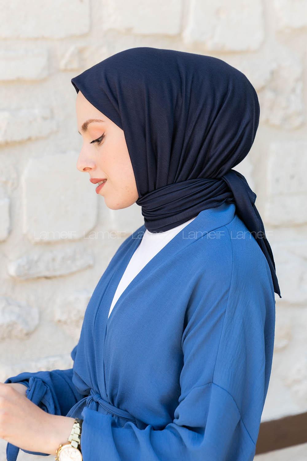 Navy Blue Combed Fabric Straight Scarf