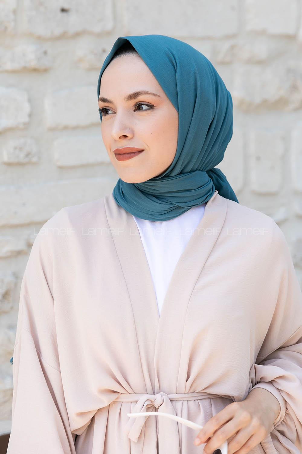 Lamelif Petrol Mavi Pamuk Vual Şal