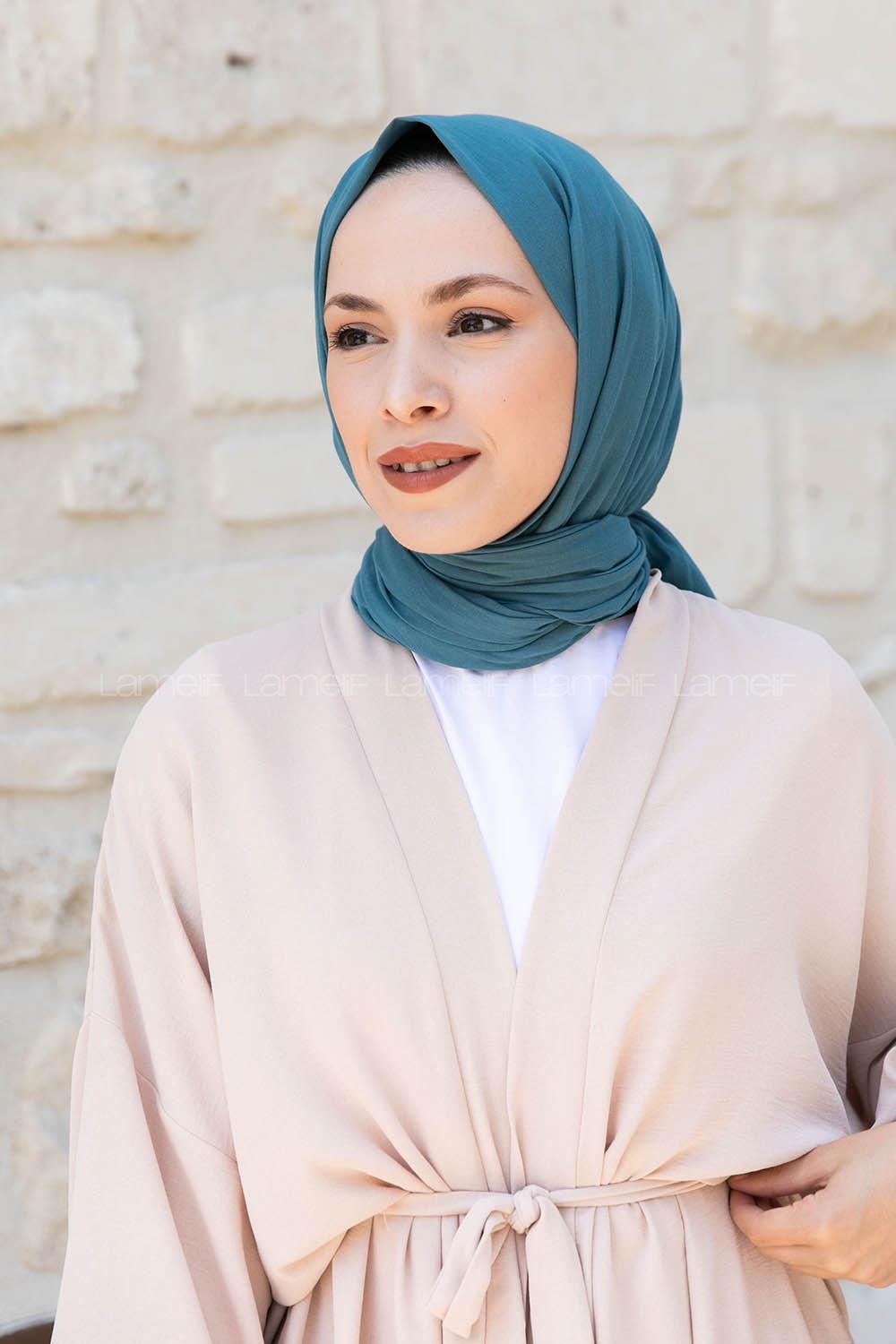 Lamelif Petrol Mavi Pamuk Vual Şal