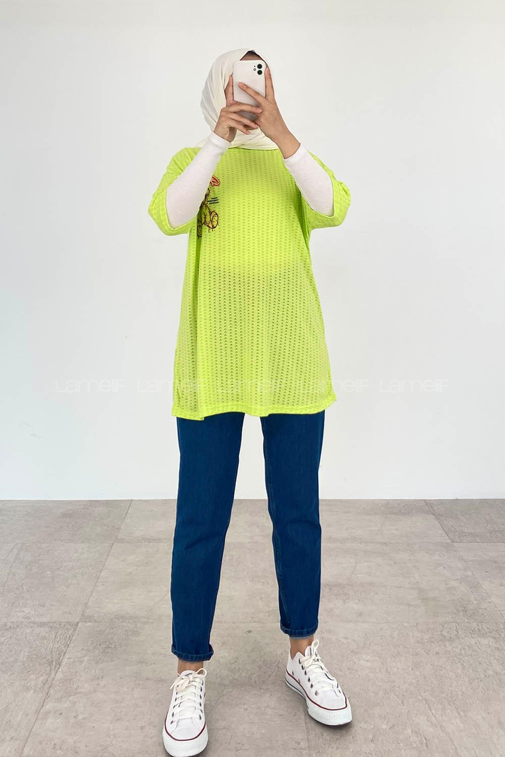 Neon Green Crew Neck Short Arm Cotton Printed T-shirt