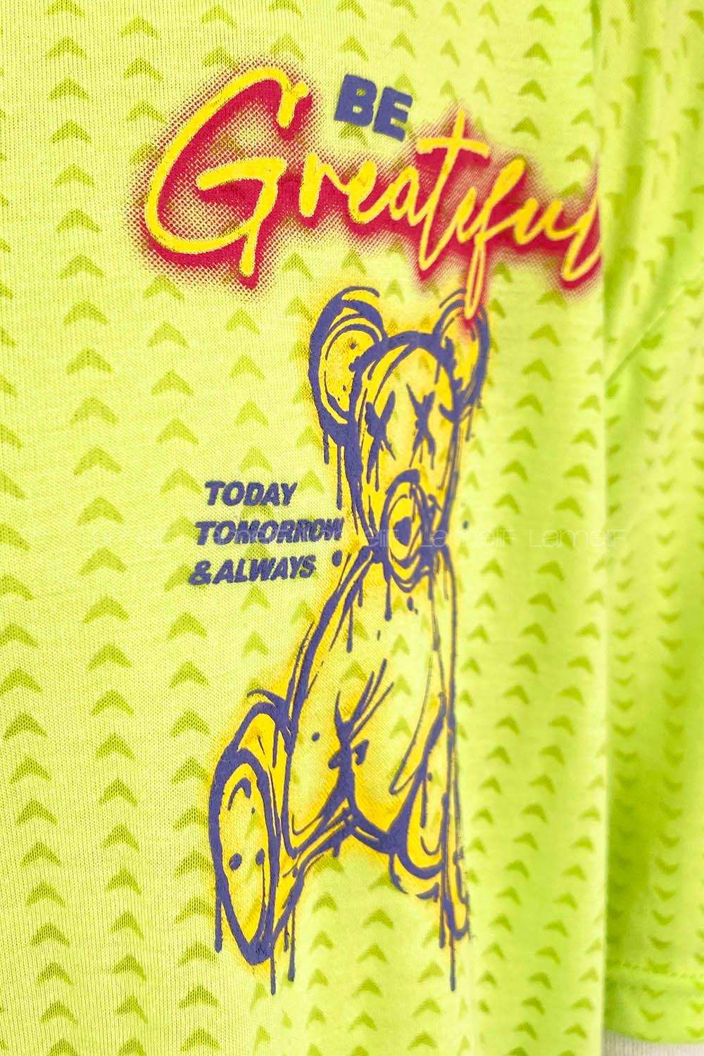 Neon Green Crew Neck Short Arm Cotton Printed T-shirt